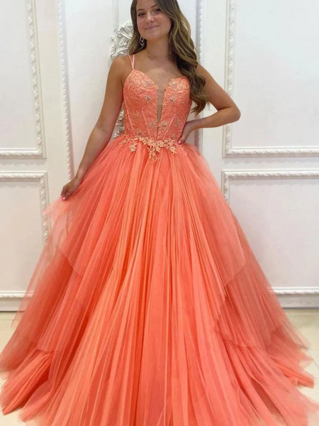 Simple A-line V Neck Orange Prom Dress,Orange Evening Dress cc1277