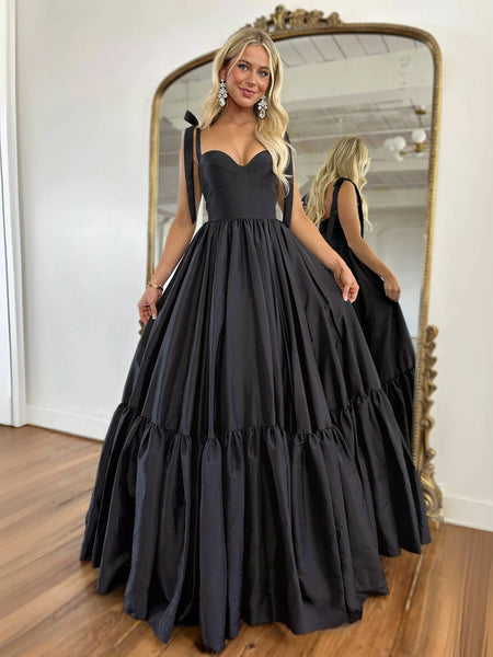 A Line Sweetheart Neck Black Long Prom Dresses, A Line Sweetheart Neck