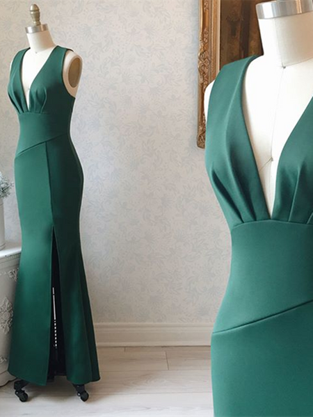 Mermaid Green Satin Elegant Simple Party Long Prom Dresses, Evening Dress cc243