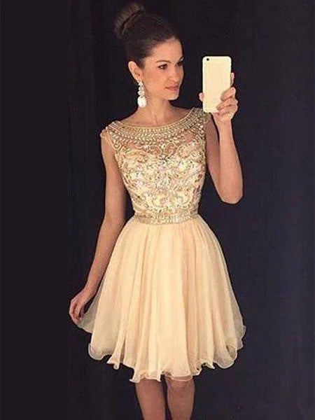 A Line Round Neck Cap Sleeves Short Champagne Prom Dress, Short Champa morievent A Line Round Neck Cap Sleeves Short Champagne Prom Dress, Short Champa morievent