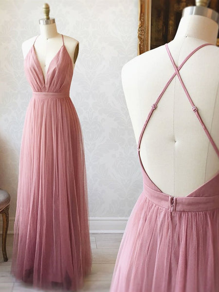 Pink Sparkly  Long Prom Dress V Back Evening Dress Formal Dress