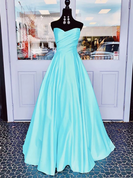 A Line Strapless Tube Top Blue Satin Long Prom Dresses, Blue Satin Lon morievent A Line Strapless Tube Top Blue Satin Long Prom Dresses, Blue Satin Lon morievent