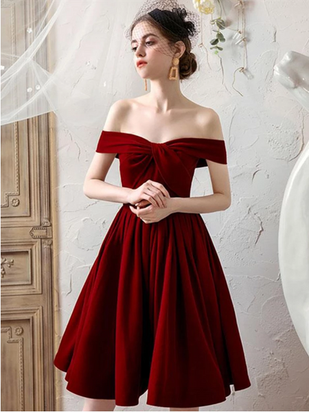 Off Shoulder Burgundy Short Prom Dresses, Off The Shoulder Burgundy Fo – morievent