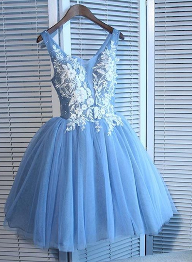 short puffy blue dress Short Puffy Blue Prom Dress, Tulle Short Blue Puffy Homecoming Dress US 6 / Blue (As Picture)