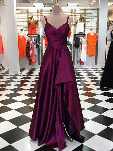 Satin Backless Dress With Built-in Bra and Deep V-neck / Purple