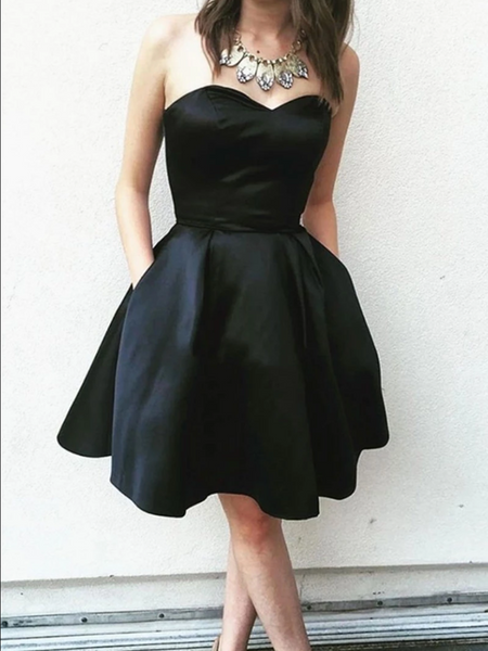 Cute Black Sweetheart Neck Short Prom Dress, Black Short Homecoming Dr