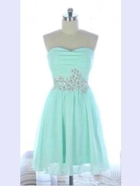 Custom Made A Line Sweetheart Neck Short Light Blue Prom Dress, Homeco –  morievent
