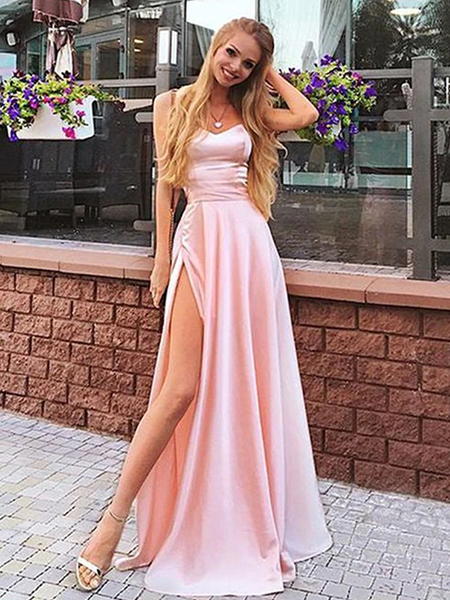Pink Satin Long Prom Dresses, Pink Satin Long Formal Graduation Dresse morievent Pink Satin Long Prom Dresses, Pink Satin Long Formal Graduation Dresse morievent