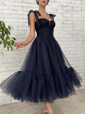 Dark Blue Tulle Short Prom Dresses, Dark Blue Tulle Short Formal Evening Dresses