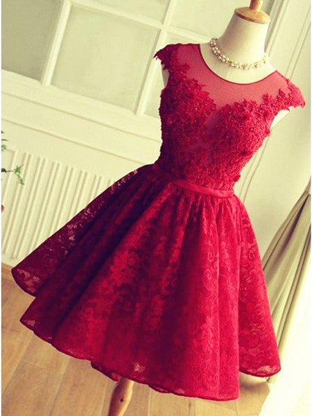 A Line Round Neck Short Lace Prom Dresses, Short Lace Formal Dresses, morievent A Line Round Neck Short Lace Prom Dresses, Short Lace Formal Dresses, morievent