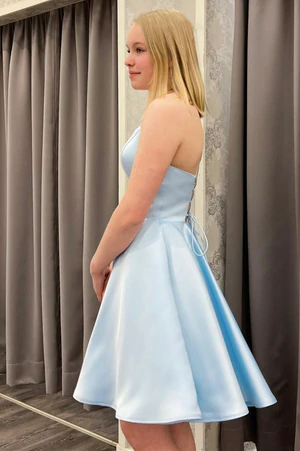 A Line Blue Satin Short Prom Dresses, Short Blue Satin Homecoming Dres morievent A Line Blue Satin Short Prom Dresses, Short Blue Satin Homecoming Dres morievent