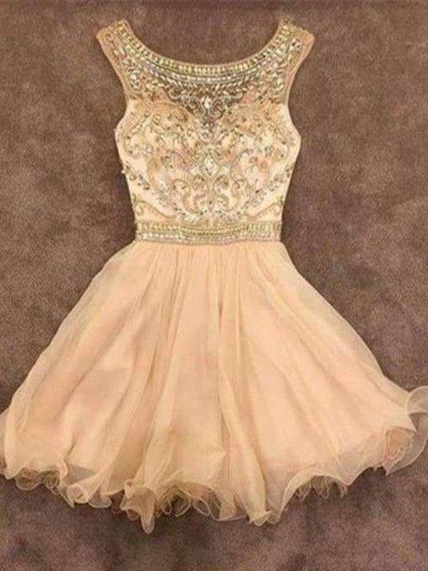 Custom Made A Line Round Neck Champagne Short Prom Dresses, Short Home morievent Custom Made A Line Round Neck Champagne Short Prom Dresses, Short Home morievent