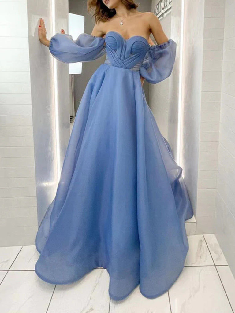 Blue Off the Shoulder Sweetheart Neck Chiffon Long Prom Dresses, Blue morievent Blue Off the Shoulder Sweetheart Neck Chiffon Long Prom Dresses, Blue morievent