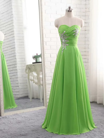 Strapless Green Sequins Chiffon Long Prom Dresses , Green Chiffon Long Formal Graduation Evening Dresses with Sequins