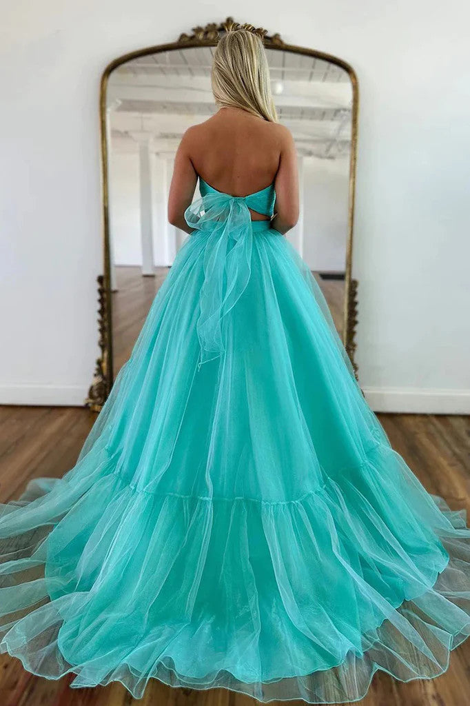 Two Pieces Mint Green Tulle Long Prom Dresses., Unique Tulle Green For morievent Two Pieces Mint Green Tulle Long Prom Dresses., Unique Tulle Green For morievent