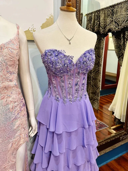 Sweetheart Neck Purple Beaded Long Prom Dresses, Sweetheart Neck Purple Beaded Long Formal Evening Dresses