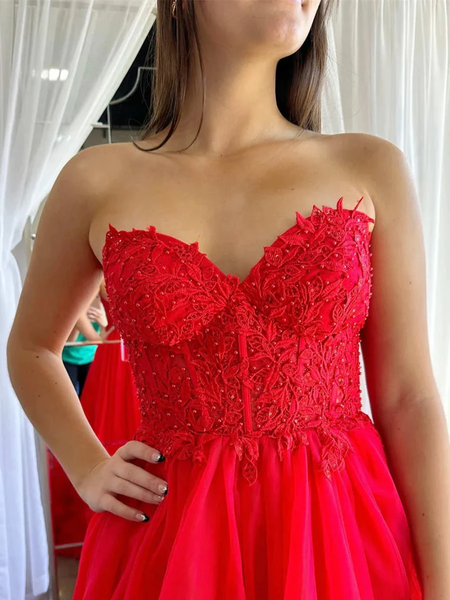 Red  Ruffle Long Lace Prom Dresses, Ruffle Long Lace Formal Evening Dresses