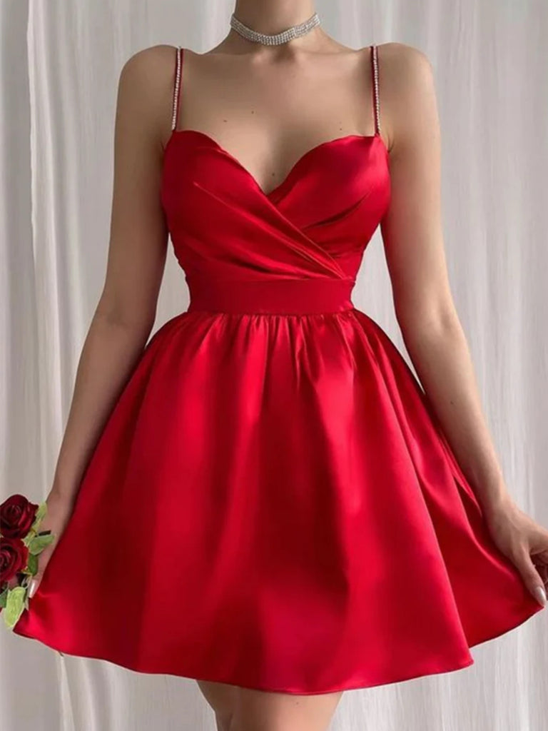 Cute V Neck Red Satin Short Prom Dresses, Cute V Neck Red Satin Short morievent Cute V Neck Red Satin Short Prom Dresses, Cute V Neck Red Satin Short morievent
