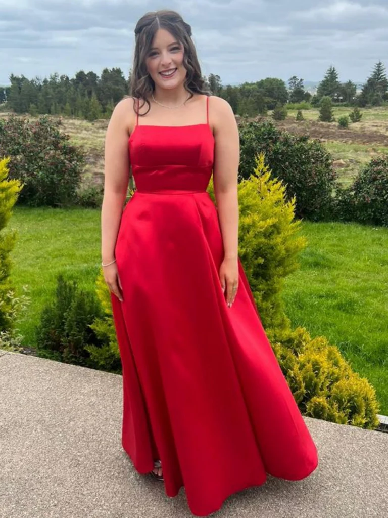 Simple Spaghetti Straps A Line Red Satin Long Prom Dresses, Long Red F morievent Simple Spaghetti Straps A Line Red Satin Long Prom Dresses, Long Red F morievent