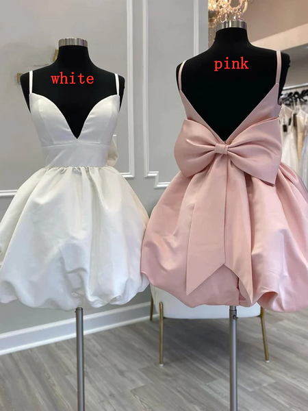Cute V Neck Short White Pink Blue Prom Dresses, Cute V Neck Short White Pink Blue Formal Evening Homecoming Dresses
