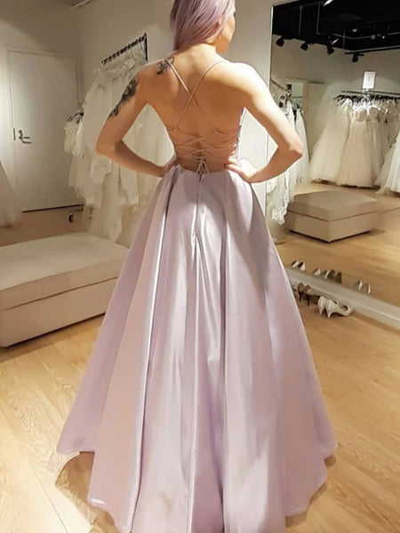 A Line V Neck Backless Pink Long Prom Dresses, A Line V Neck Backless Pink Long Formal Evening Dresses