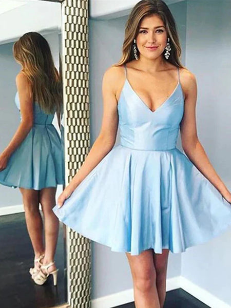 Short V Neck Blue Yellow  Prom Dresses, Short V Neck Blue Yellow Formal Evening Homecoming Dresses