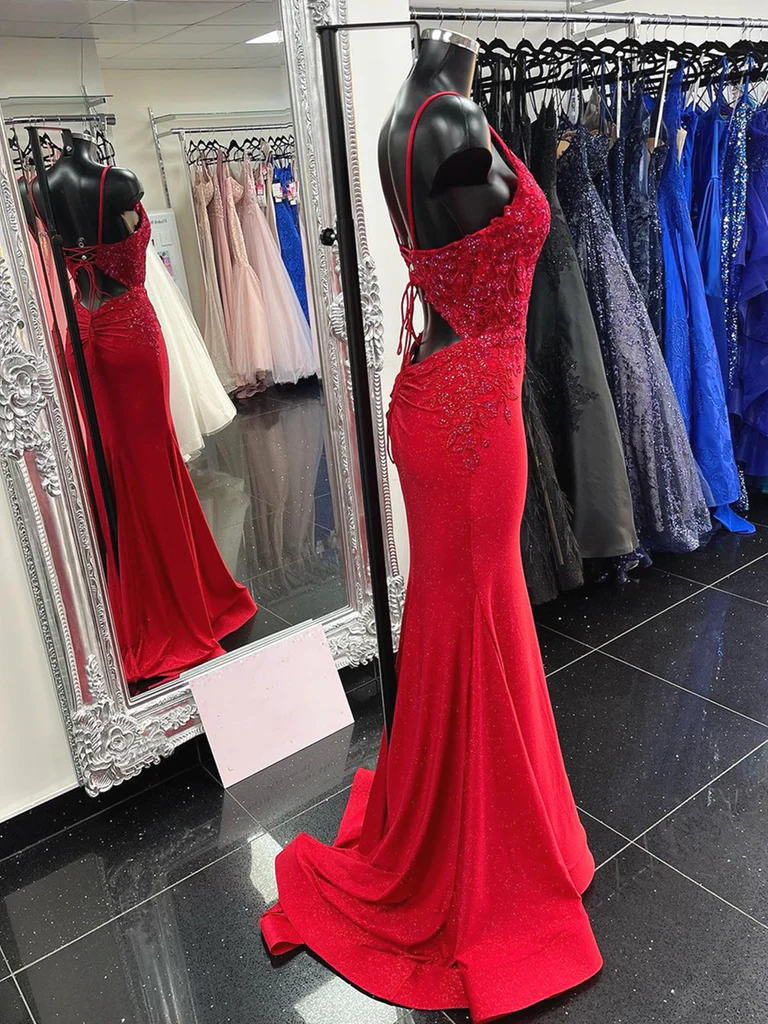 Red Mermaid Lace Prom Dresses, V Neck Red Mermaid Lace Formal Evening morievent Red Mermaid Lace Prom Dresses, V Neck Red Mermaid Lace Formal Evening morievent