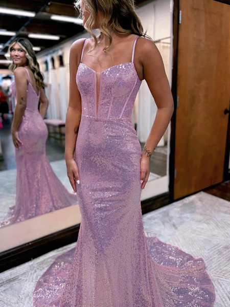 V Neck Mermaid Lilac Sequins Long Prom Dresses, V Neck Mermaid Purple Sequins Long Formal Evening Dresses