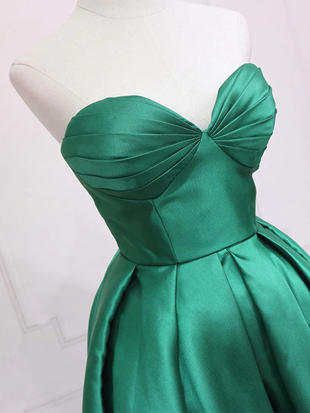 Simple Green Sweetheart Neck High Low Prom Dresses, High Low Green Homecoming Formal Evening Dresses