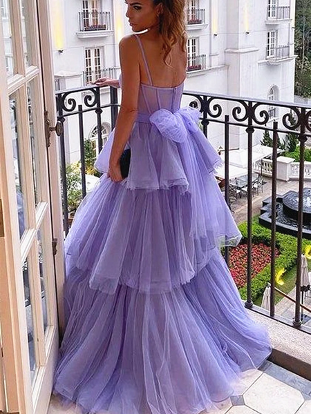 Sweetheart Neck Purple Layered Long Prom Dresses, Sweetheart Neck Purple Layered  Tulle Long Formal Evening Dresses