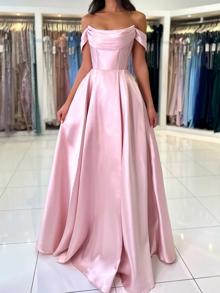 Prom Dress Party Frock For Thin Girl A-Line Off The Shoulder Prom Gown,Satin Modest Prom Dress Party Frock For Thin Girl A-Line Off The Shoulder Prom Gown,Satin Modest