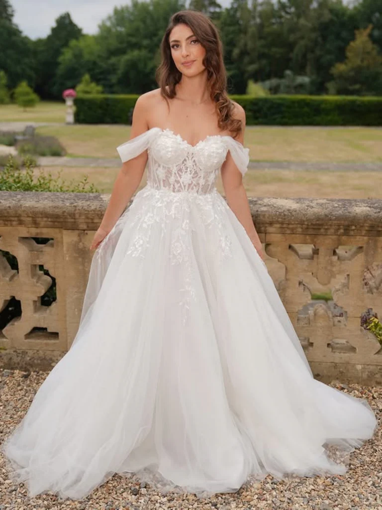 Off the Shoulder White Lace Long Prom Dresses, White Lace Formal Evening Dresses