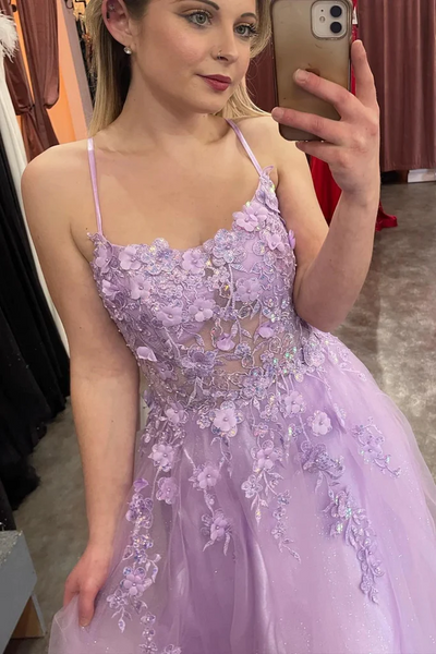 Purple Beaded Lace Floral Long Prom Dresses, Beaded Lilac Lace Floral Long Formal Evening Dresses
