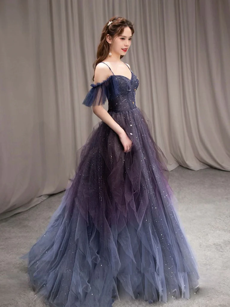 Off the Shoulder Blue Purple Ombre Tulle Prom Dresses, Off Shoulder Bl morievent Off the Shoulder Blue Purple Ombre Tulle Prom Dresses, Off Shoulder Bl morievent
