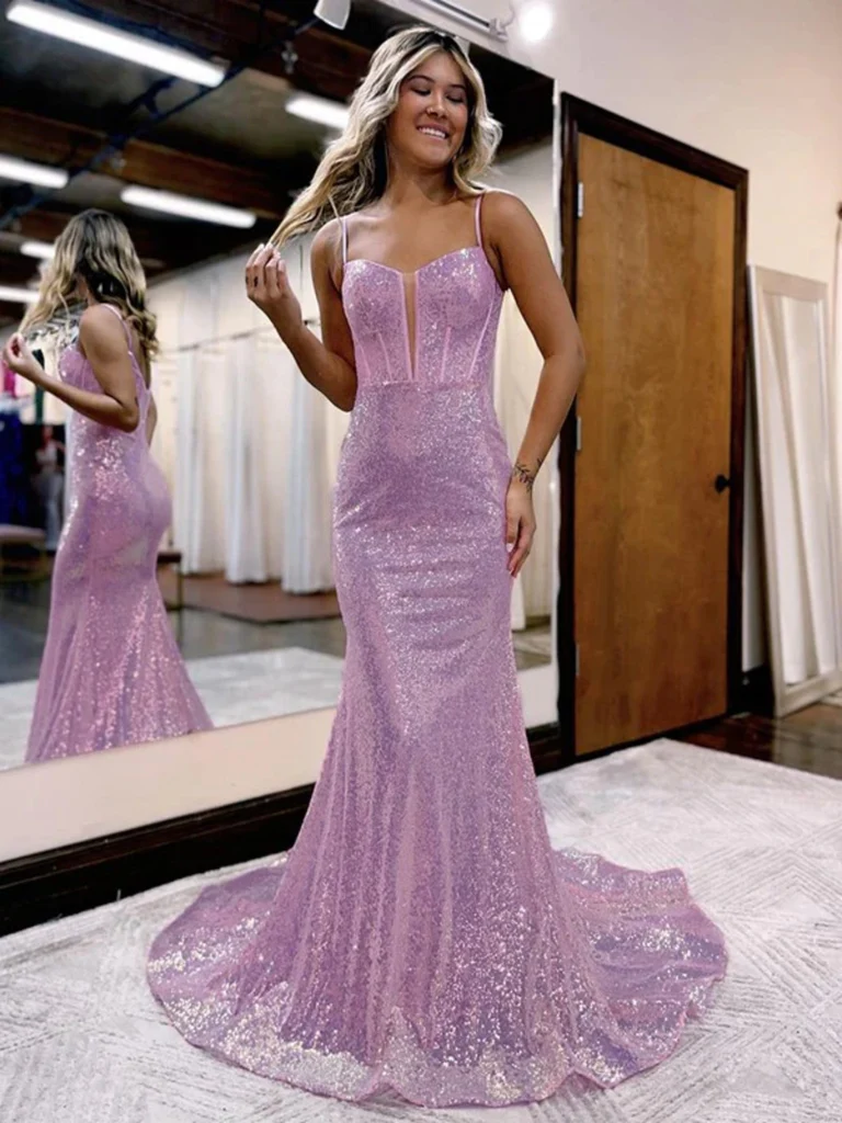 lilac prom dress mermaid ZAPAKA Women Lilac Prom Dress Mermaid V Neck Open Back Beaded Evening Dresses with Appliques, Lilac / US26W