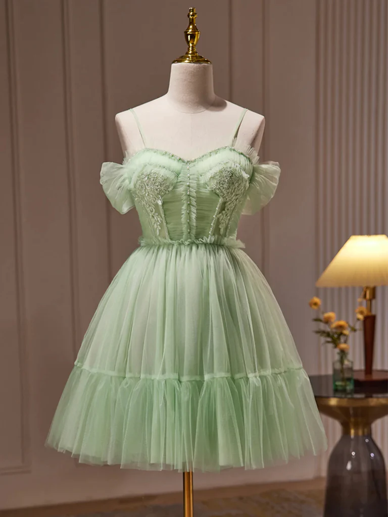Short Green Sweetheart Neck Prom Dresses, Short Green Graduation Homecoming Dresses
