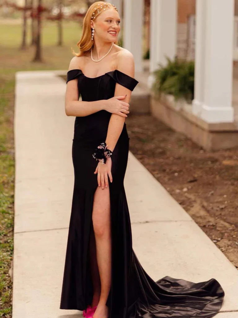 Off Shoulder Black Mermaid Long Prom Dresses, Off The Shoulder Black M morievent Off Shoulder Black Mermaid Long Prom Dresses, Off The Shoulder Black M morievent
