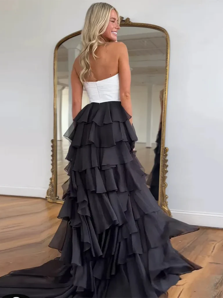 Sweetheart Neck Black and White Long Prom Dresses, Sweetheart Neck Bla morievent Sweetheart Neck Black and White Long Prom Dresses, Sweetheart Neck Bla morievent