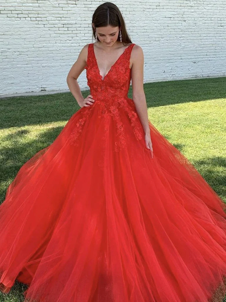 V Neck Red Beaded Lace Long Prom Dresses, Red V Neck Beaded Lace Forma morievent V Neck Red Beaded Lace Long Prom Dresses, Red V Neck Beaded Lace Forma morievent