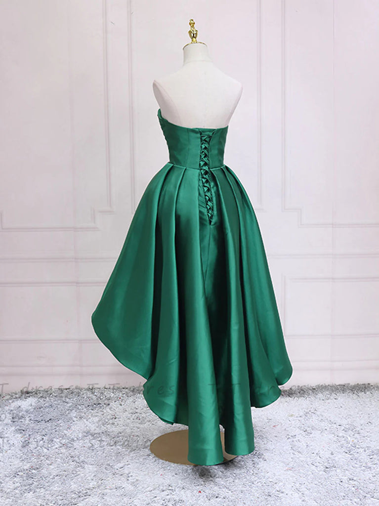 Simple Green Sweetheart Neck High Low Prom Dresses, High Low Green Hom morievent Simple Green Sweetheart Neck High Low Prom Dresses, High Low Green Hom morievent