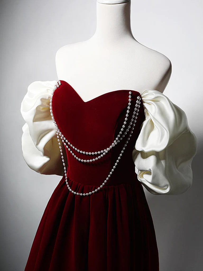 A Line Sweetheart Neck Velvet Burgundy Long Prom Dresses, Velvet Burgu morievent A Line Sweetheart Neck Velvet Burgundy Long Prom Dresses, Velvet Burgu morievent