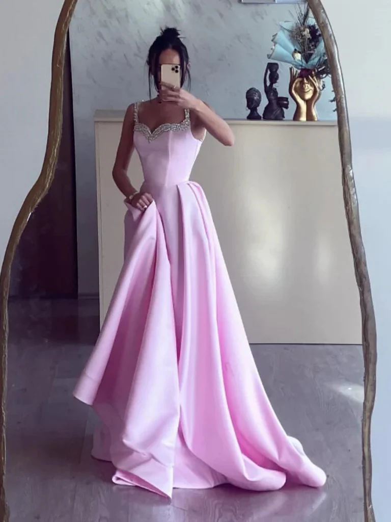 pink graduation dresses Short Dress, Cute A-line Sweetheart Satin Pink Homecom Corset Back 9 Simple Pink Beaded A Line