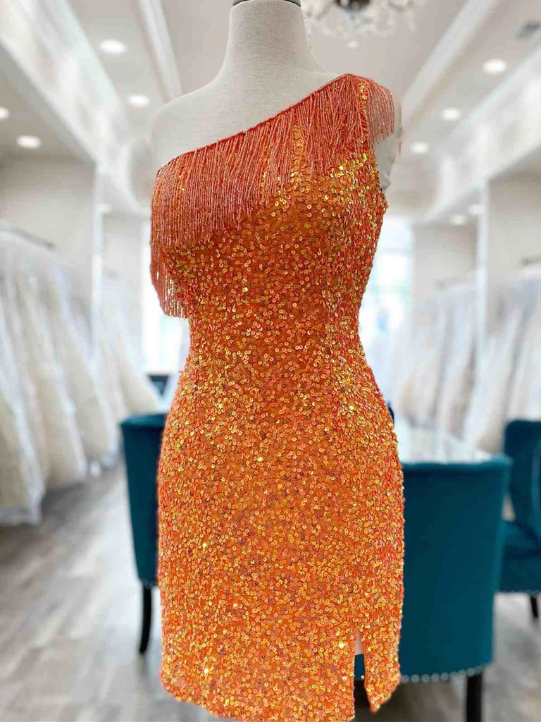 Short One Shoulder Tight Orange /Blue Prom Dresses, One Shoulder Short morievent Short One Shoulder Tight Orange /Blue Prom Dresses, One Shoulder Short morievent