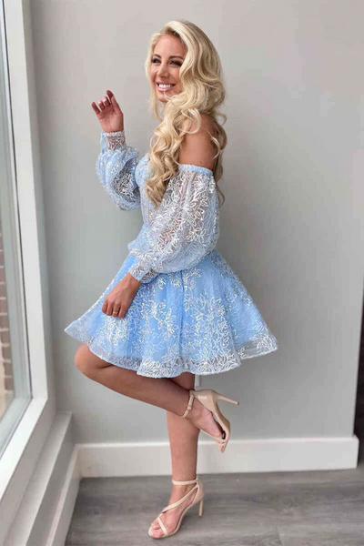 Short Sleeves Short Blue Red Lace Prom Dresses, Short Sleeves Short Lace Formal Evening Homecoming Dresses