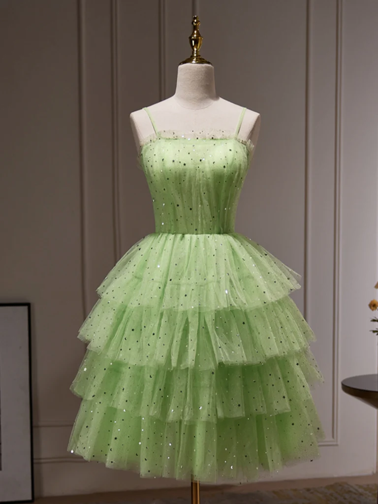 Princess Layered Green Short Tulle Prom Dresses with Sequins, Short Gr morievent Princess Layered Green Short Tulle Prom Dresses with Sequins, Short Gr morievent