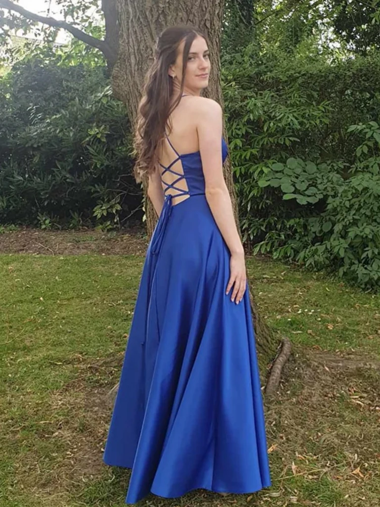 A Line V Neck Open Back Royal Blue Long Prom Dresses, Royal Blue Backless Long Formal Evening Dresses A Line V Neck Open Back Royal Blue Long Prom Dresses, Royal Blue Backless Long Formal Evening Dresses