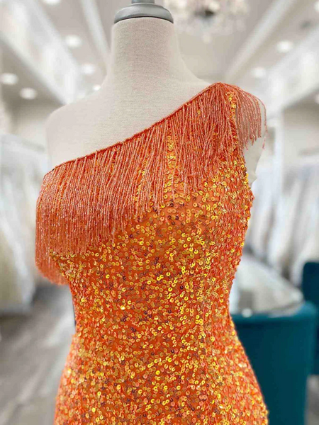 Short One Shoulder Tight Orange /Blue Prom Dresses, One Shoulder Short Sequins Formal Evening Homecoming Dresses