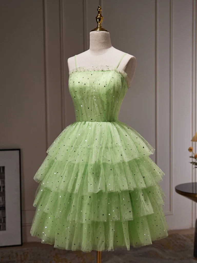 Princess Layered Green Short Tulle Prom Dresses with Sequins, Short Gr morievent Princess Layered Green Short Tulle Prom Dresses with Sequins, Short Gr morievent
