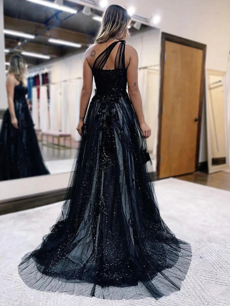 One Shoulder Black Lace Prom Dresses, One Shoulder Black Lace Formal E morievent One Shoulder Black Lace Prom Dresses, One Shoulder Black Lace Formal E morievent