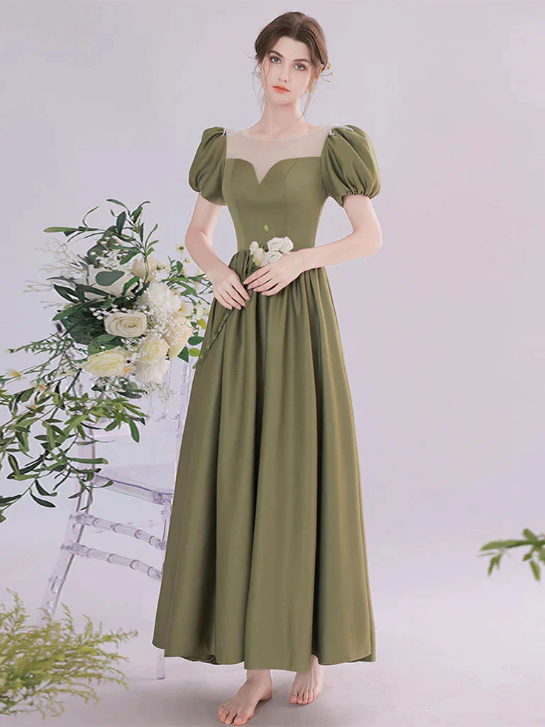 Round Neck Green Tea Length Prom Dresses, Round Neck Green Tea Length morievent Round Neck Green Tea Length Prom Dresses, Round Neck Green Tea Length morievent